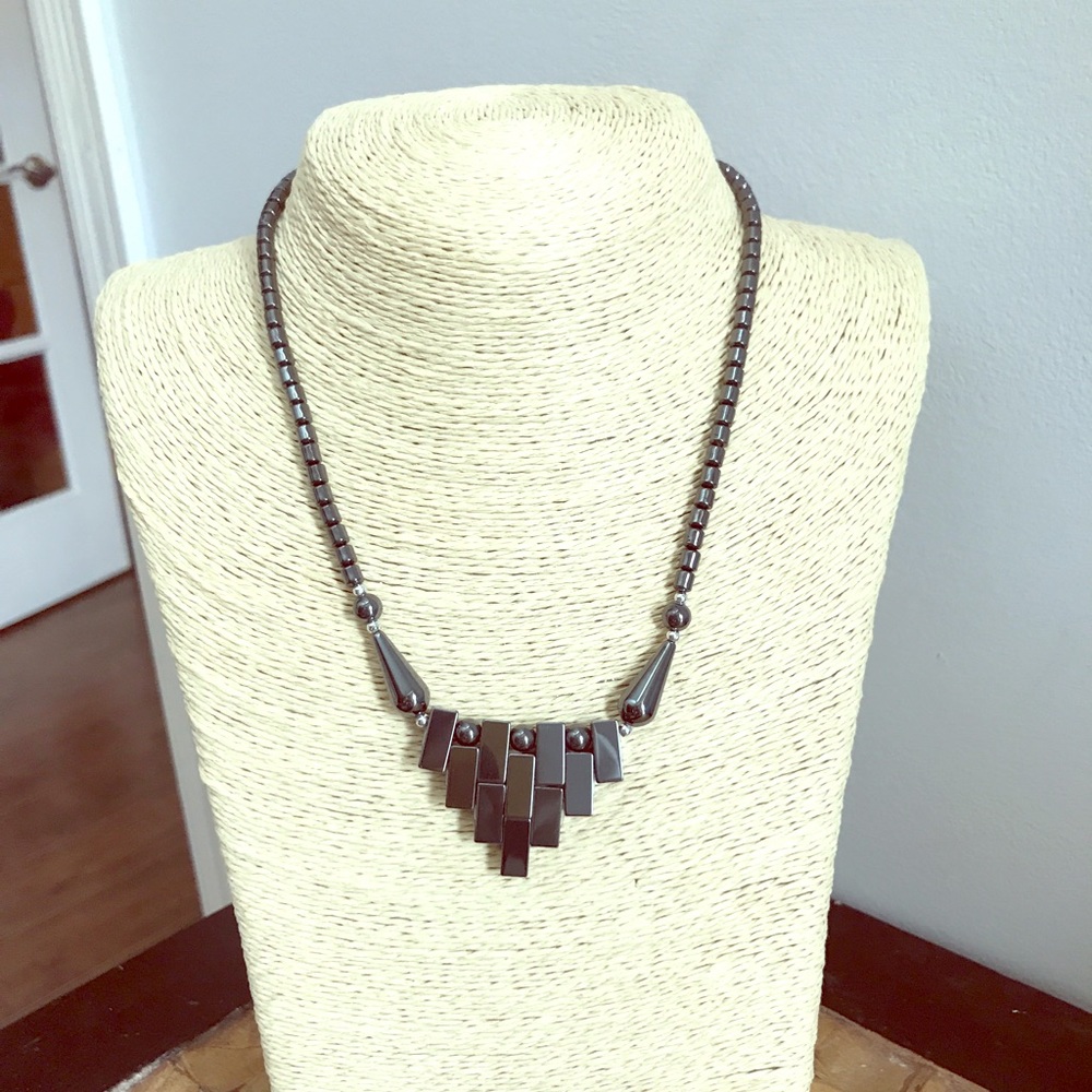 Natural hematite stone necklace.